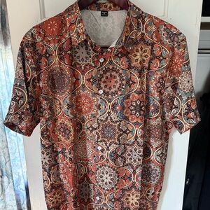 NFINITY Men's Red and Blue Patterned Button Down Shirt